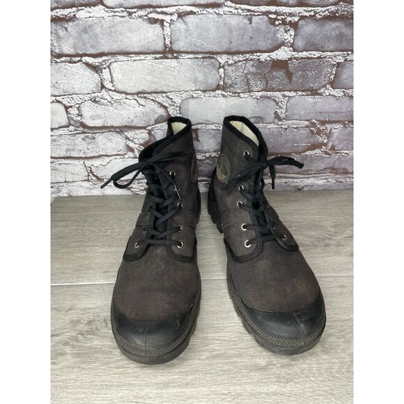Palladium Black Canvas Fabric Turn Down Lace Up Combat Boots Men Sz 12M US/46EU - Picture 5 of 16